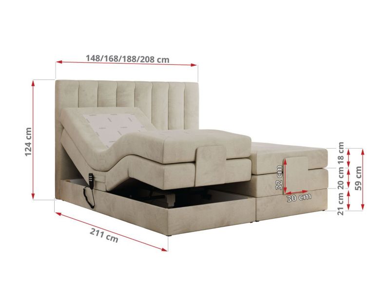 Łóżko kontynentalne MKS Meble COMFORTO 160x200 H3 Beżowy welvet 1szt