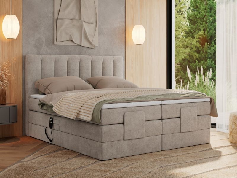 Łóżko kontynentalne MKS Meble COMFORTO 160x200 H4 Beżowy struktura 1szt