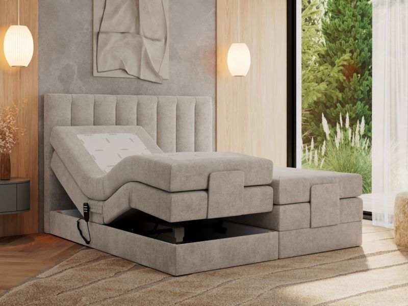 Łóżko kontynentalne MKS Meble COMFORTO 160x200 H4 Beżowy struktura 1szt