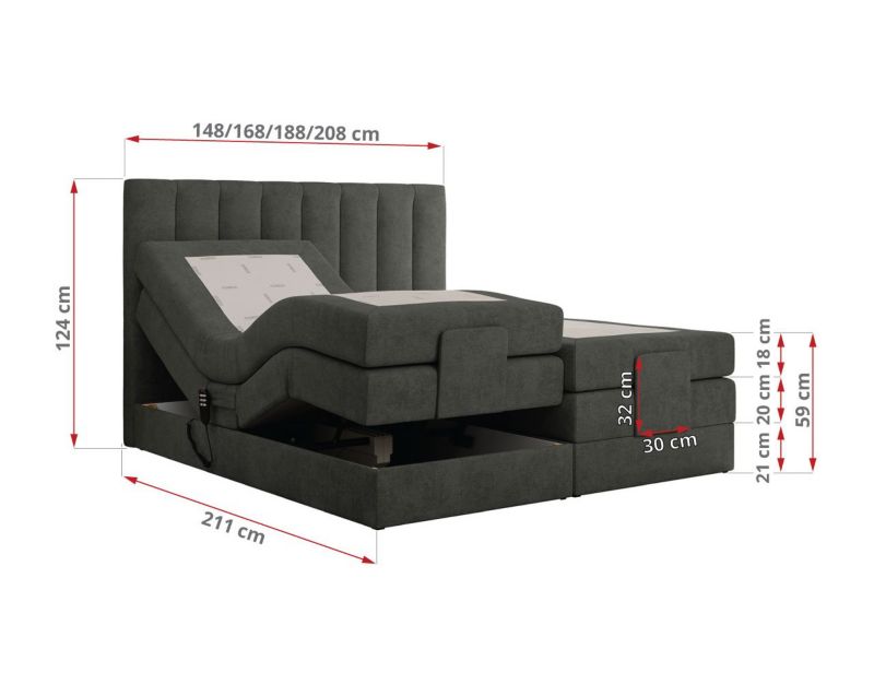 Łóżko kontynentalne MKS Meble COMFORTO 180x200 H3 Ciemnoszary struktura 1szt