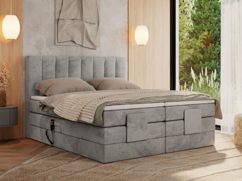 Łóżko kontynentalne MKS Meble COMFORTO 180x200 H4 Jasnoszary welvet 1szt
