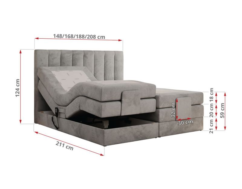 Łóżko kontynentalne MKS Meble COMFORTO 180x200 H4 Jasnoszary welvet 1szt