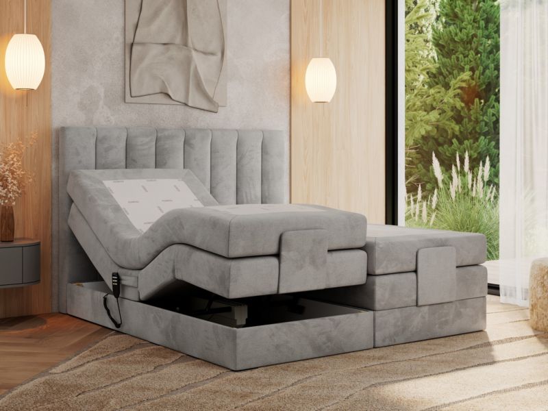 Łóżko kontynentalne MKS Meble COMFORTO 180x200 H4 Jasnoszary welvet 1szt