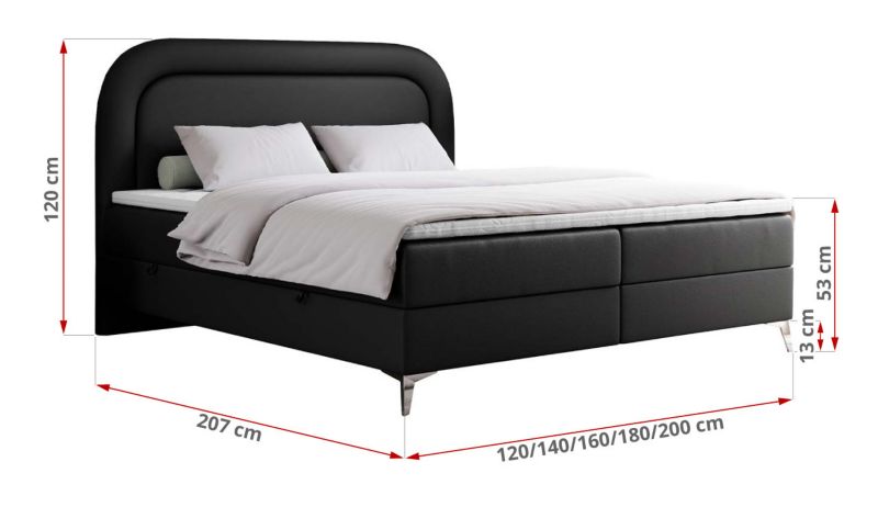 Łóżko kontynentalne MKS Meble EIRA 140x200 H4 czarny ekoskóra 1szt.