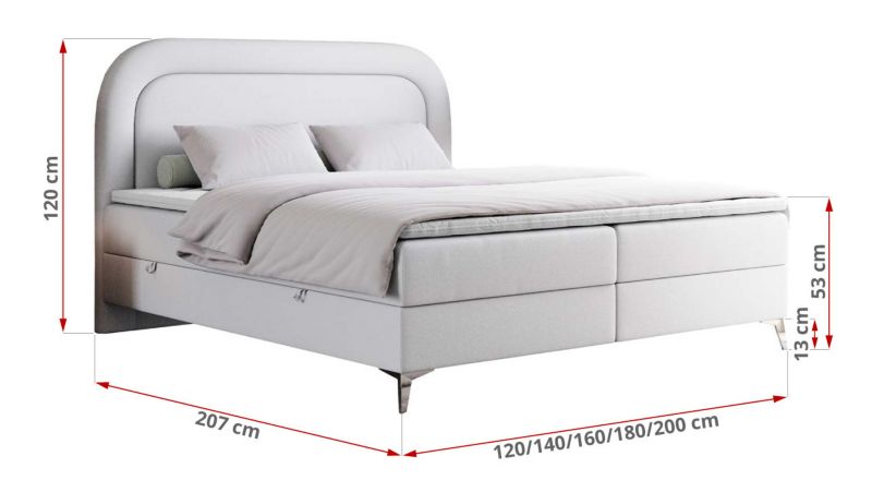 Łóżko kontynentalne MKS Meble EIRA 160x200 H3 biały ekoskóra 1szt.