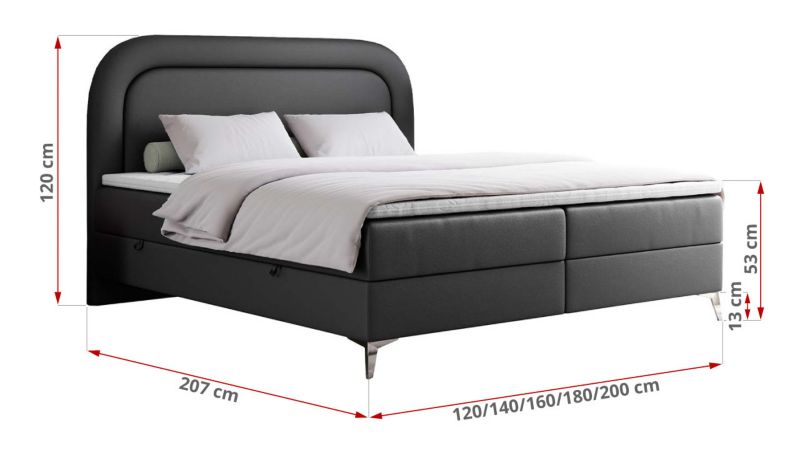 Łóżko kontynentalne MKS Meble EIRA 160x200 H4 ciemnoszary ekoskóra 1szt.