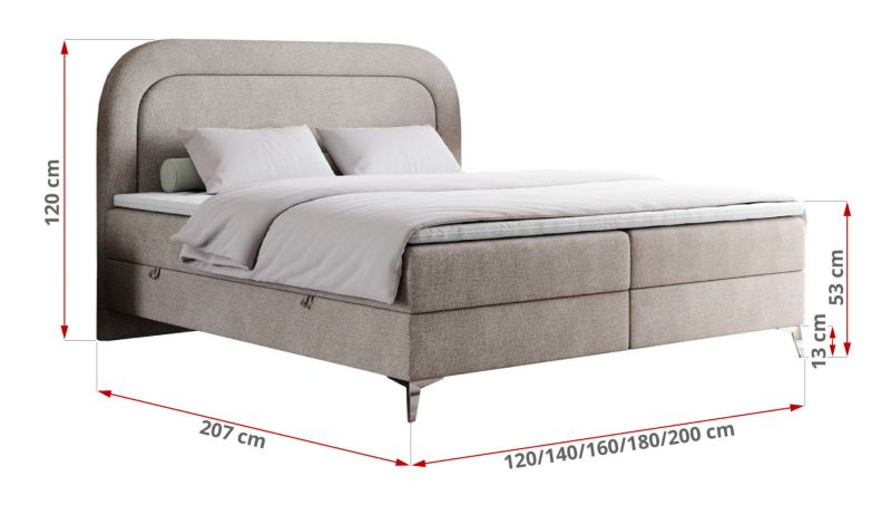 Łóżko kontynentalne MKS Meble EIRA 180x200 H4 beżowy struktura 1szt.