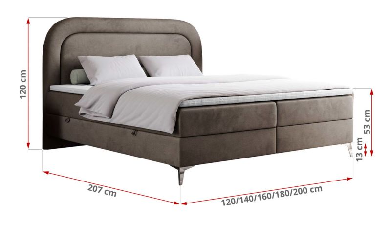Łóżko kontynentalne MKS Meble EIRA 180x200 H4 brązowy welwet 1szt.