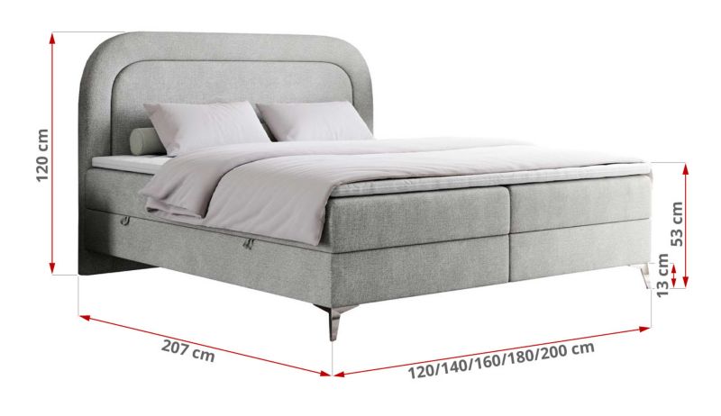 Łóżko kontynentalne MKS Meble EIRA 180x200 H4 jasnoszary struktura 1szt.