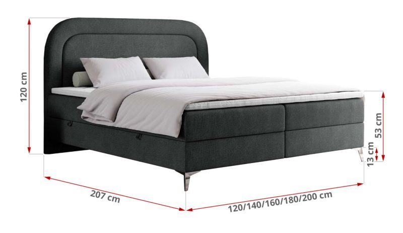 Łóżko kontynentalne MKS Meble EIRA 200x200 H3 ciemnoszary struktura 1szt.