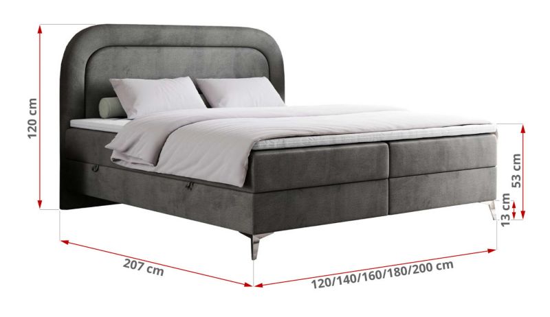Łóżko kontynentalne MKS Meble EIRA 200x200 H3 ciemnoszary welwet 1szt.