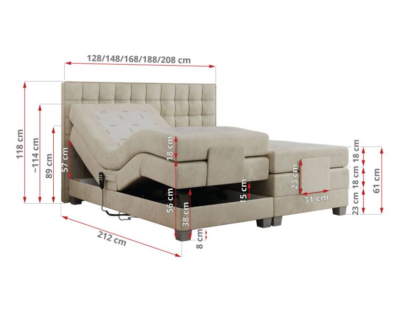 Łóżko kontynentalne MKS Meble ELECTRO 140x200 H4 Beżowy welvet 1szt