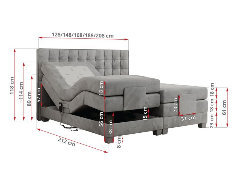 Łóżko kontynentalne MKS Meble ELECTRO 140x200 H4 Jasnoszary welvet 1szt