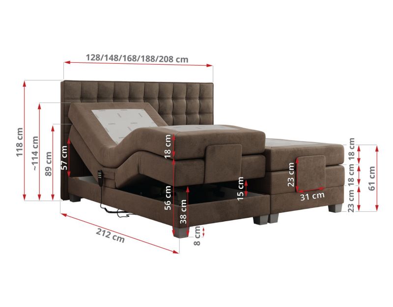 Łóżko kontynentalne MKS Meble ELECTRO 160x200 H4 Brązowy welvet 1szt