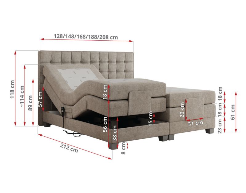 Łóżko kontynentalne MKS Meble ELECTRO 180x200 H3 Beżowy struktura 1szt