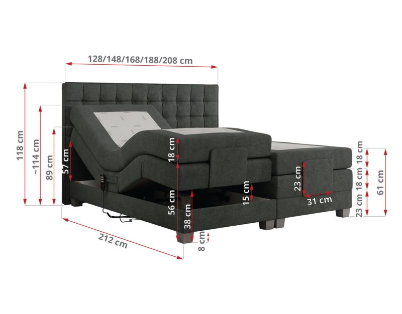 Łóżko kontynentalne MKS Meble ELECTRO 180x200 H3 Ciemnoszary struktura 1szt