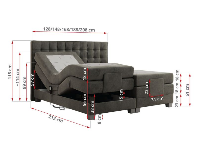 Łóżko kontynentalne MKS Meble ELECTRO 180x200 H3 Ciemnoszary welvet 1szt