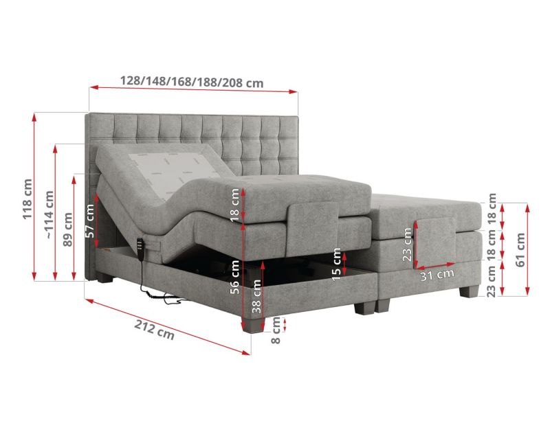 Łóżko kontynentalne MKS Meble ELECTRO 180x200 H3 Jasnoszary struktura 1szt