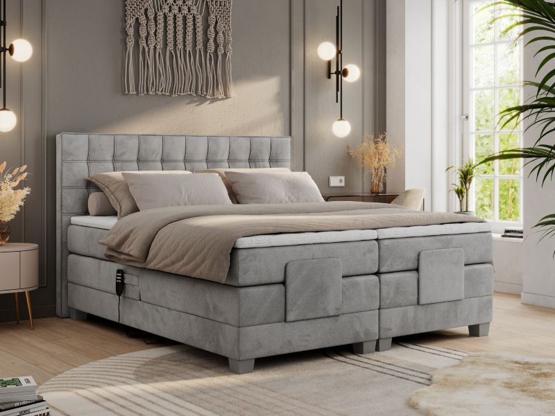 Łóżko kontynentalne MKS Meble ELECTRO 180x200 H3 Jasnoszary welvet 1szt