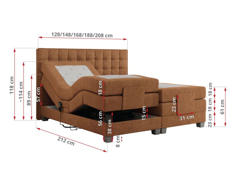 Łóżko kontynentalne MKS Meble ELECTRO 180x200 H3 Pomarańczowy struktura 1szt