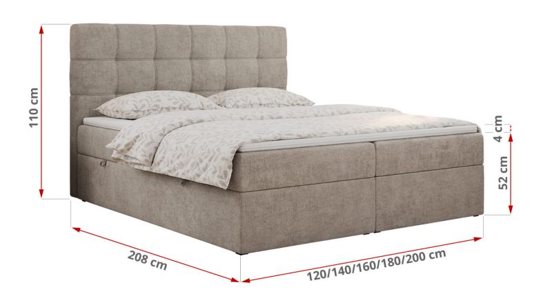 Łóżko kontynentalne MKS Meble ERNI 140x200 H3 Beżowy struktura 1szt.