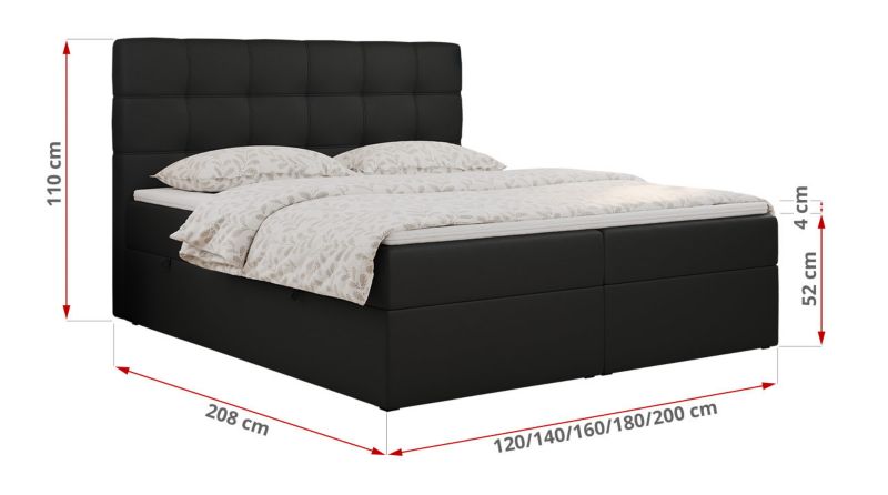 Łóżko kontynentalne MKS Meble ERNI 140x200 H4 Czarny ecoskóra 1szt.