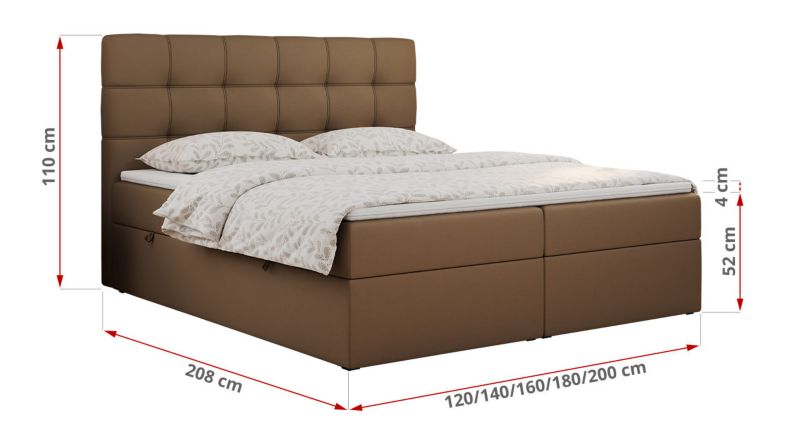 Łóżko kontynentalne MKS Meble ERNI 160x200 H4 Brązowy ecoskóra 1szt.