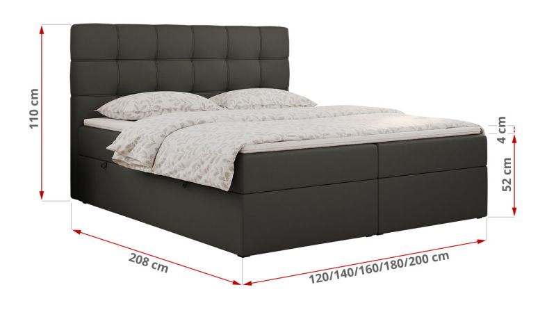 Łóżko kontynentalne MKS Meble ERNI 160x200 H4 Ciemnoszary ecoskóra 1szt.