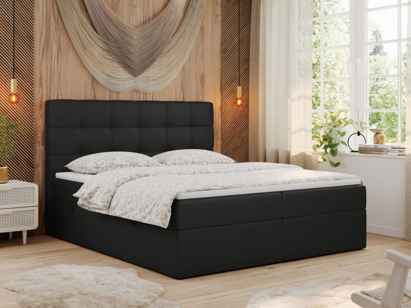 Łóżko kontynentalne MKS Meble ERNI 180x200 H3 Czarny ecoskóra 1szt.