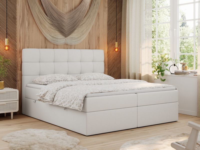 Łóżko kontynentalne MKS Meble ERNI 180x200 H4 Biały ecoskóra 1szt.