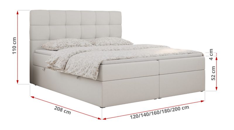 Łóżko kontynentalne MKS Meble ERNI 180x200 H4 Biały ecoskóra 1szt.