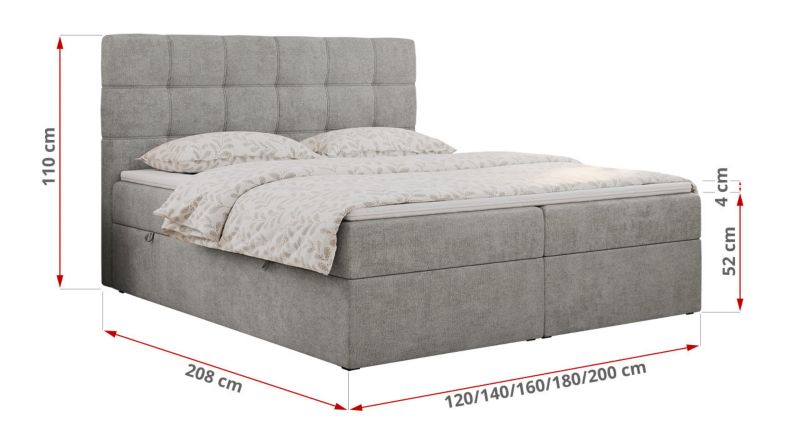 Łóżko kontynentalne MKS Meble ERNI 180x200 H4 Jasnoszary struktura 1szt.
