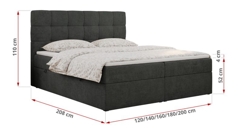 Łóżko kontynentalne MKS Meble ERNI 200x200 H4 Ciemnoszary struktura 1szt.