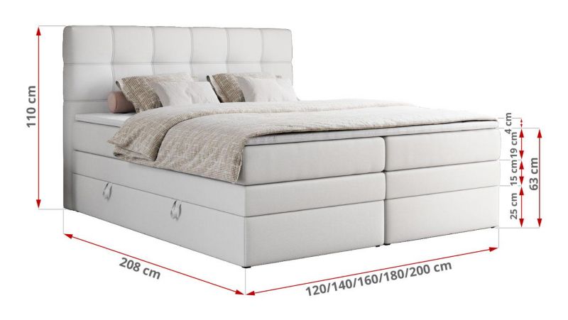 Łóżko kontynentalne MKS Meble ERNI KING 120x200 H4 Biały ecoskóra 1szt.