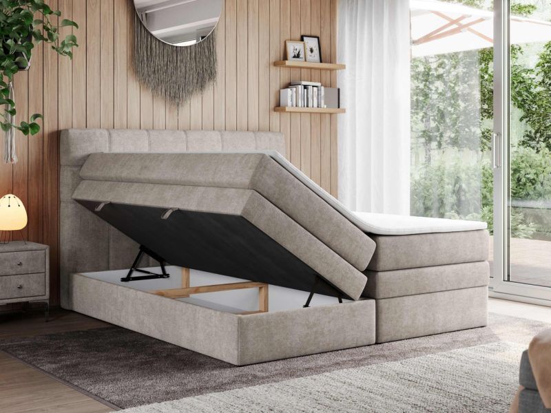 Łóżko kontynentalne MKS Meble ERNI KING 140x200 H3 Beżowy struktura 1szt.