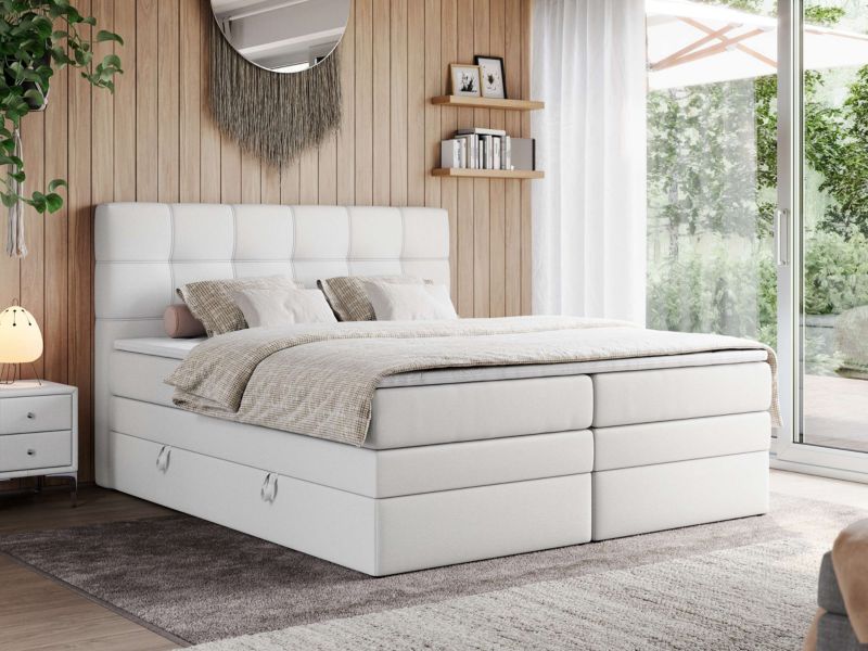 Łóżko kontynentalne MKS Meble ERNI KING 140x200 H3 Biały ecoskóra 1szt.