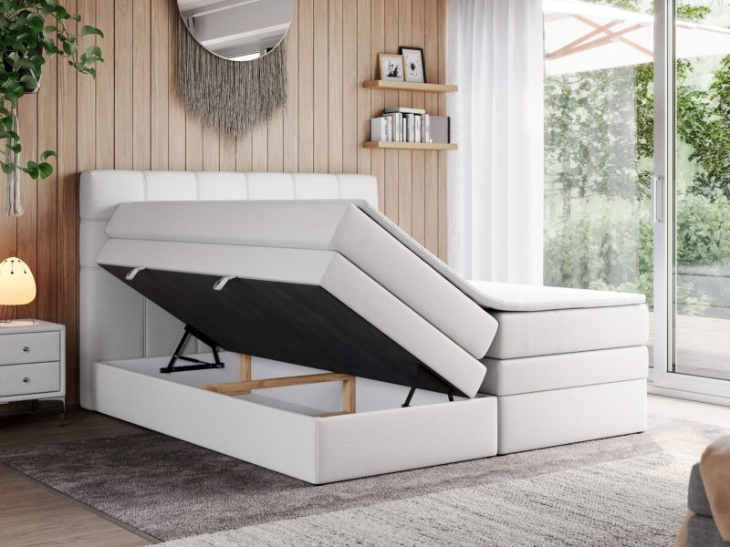 Łóżko kontynentalne MKS Meble ERNI KING 140x200 H3 Biały ecoskóra 1szt.