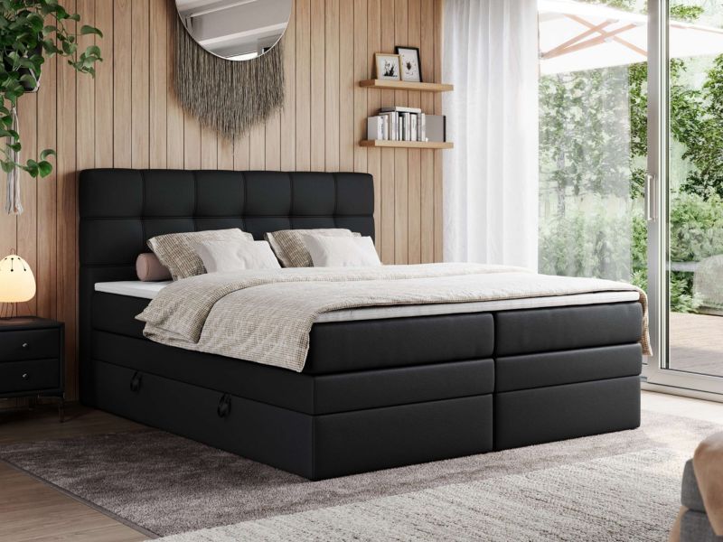 Łóżko kontynentalne MKS Meble ERNI KING 140x200 H3 Czarny ecoskóra 1szt.