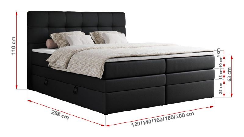 Łóżko kontynentalne MKS Meble ERNI KING 140x200 H3 Czarny ecoskóra 1szt.