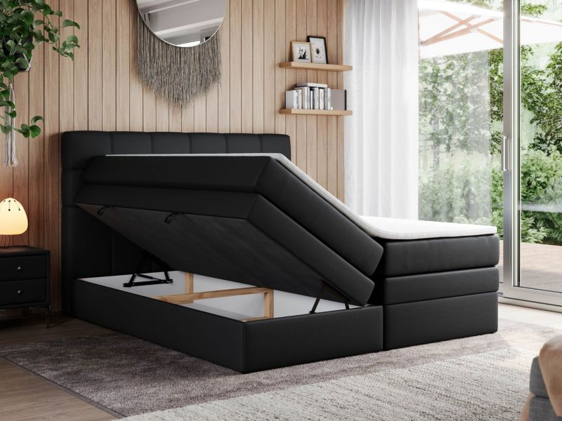 Łóżko kontynentalne MKS Meble ERNI KING 140x200 H3 Czarny ecoskóra 1szt.