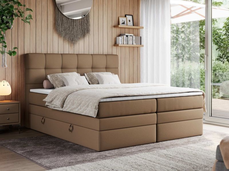 Łóżko kontynentalne MKS Meble ERNI KING 180x200 H4 Brązowy ecoskóra 1szt.