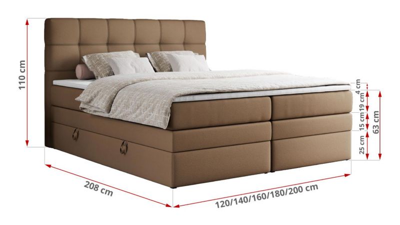 Łóżko kontynentalne MKS Meble ERNI KING 180x200 H4 Brązowy ecoskóra 1szt.
