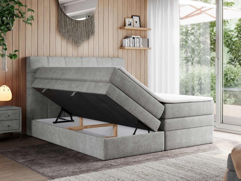 Łóżko kontynentalne MKS Meble ERNI KING 180x200 H4 Jasnoszary struktura 1szt.