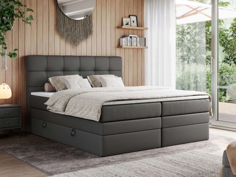 Łóżko kontynentalne MKS Meble ERNI KING 180x200 H4 Szary ecoskóra 1szt.
