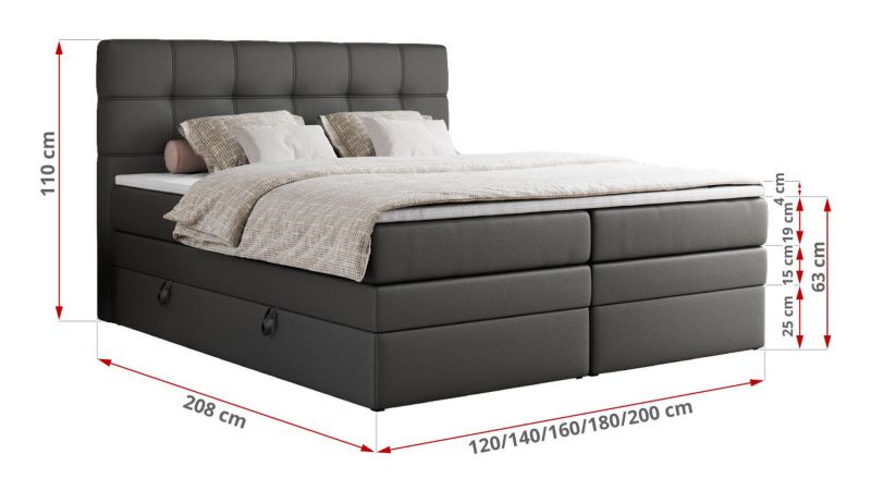 Łóżko kontynentalne MKS Meble ERNI KING 180x200 H4 Szary ecoskóra 1szt.