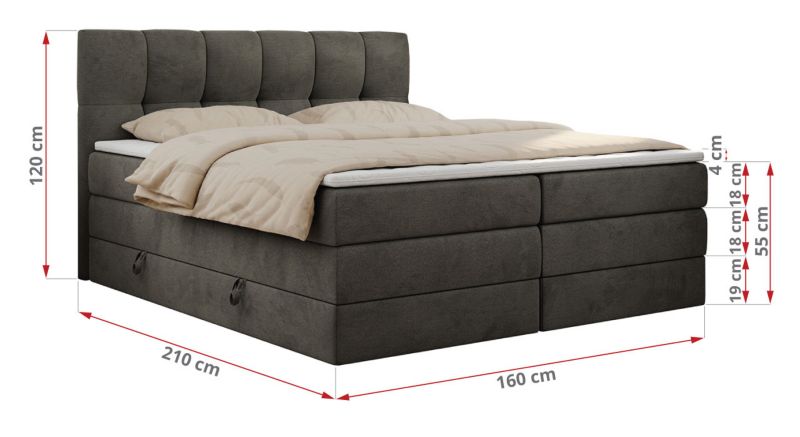 Łóżko kontynentalne MKS Meble FAST KING 160x200 H3/H4 Ciemnoszary welvet 1szt.