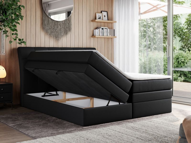 Łóżko kontynentalne MKS Meble GOLD 10 KING 140x200 H3 Czarny ecoskóra 1szt.