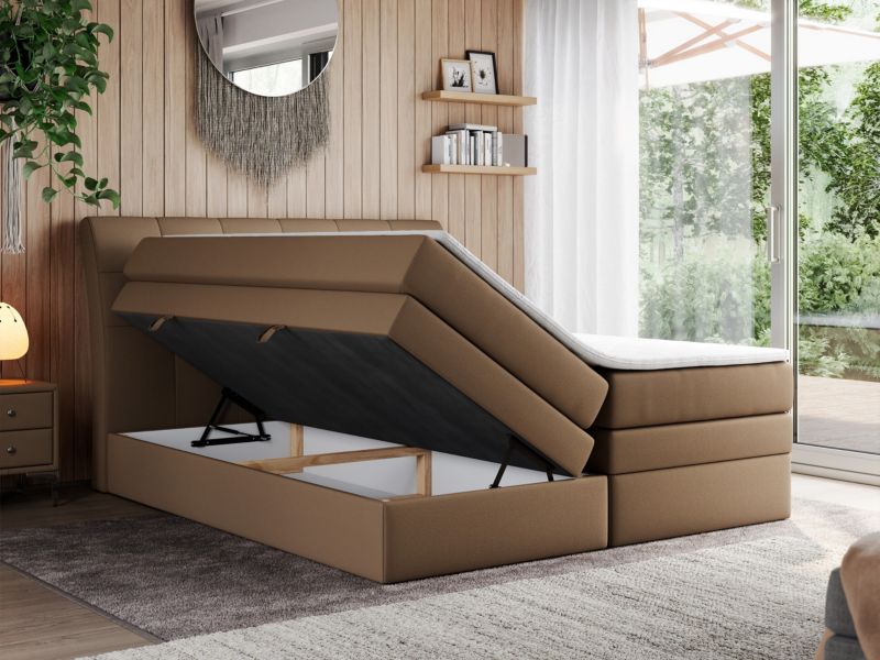 Łóżko kontynentalne MKS Meble GOLD 10 KING 160x200 H3 Brązowy ecoskóra 1szt.