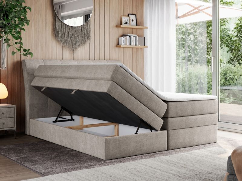Łóżko kontynentalne MKS Meble GOLD 10 KING 180x200 H3 Beżowy struktura 1szt.