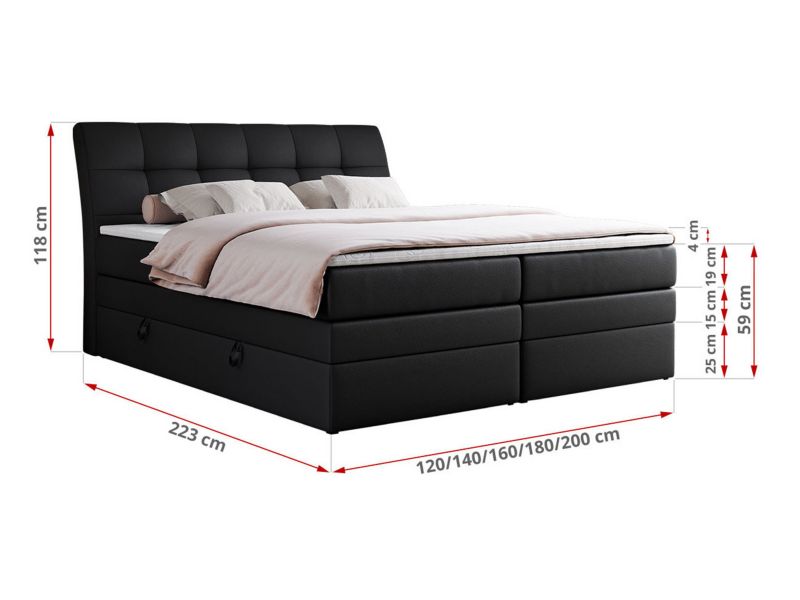 Łóżko kontynentalne MKS Meble GOLD 10 KING 180x200 H4 Czarny ecoskóra 1szt.